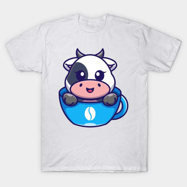 Cute cow on cup coffee cartoon T-Shirt by Wawadzgnstuff